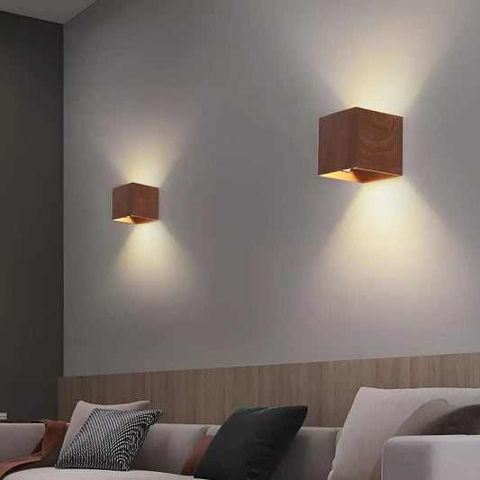 Applique murale LED moderne minimaliste carrée en bois pour Salon