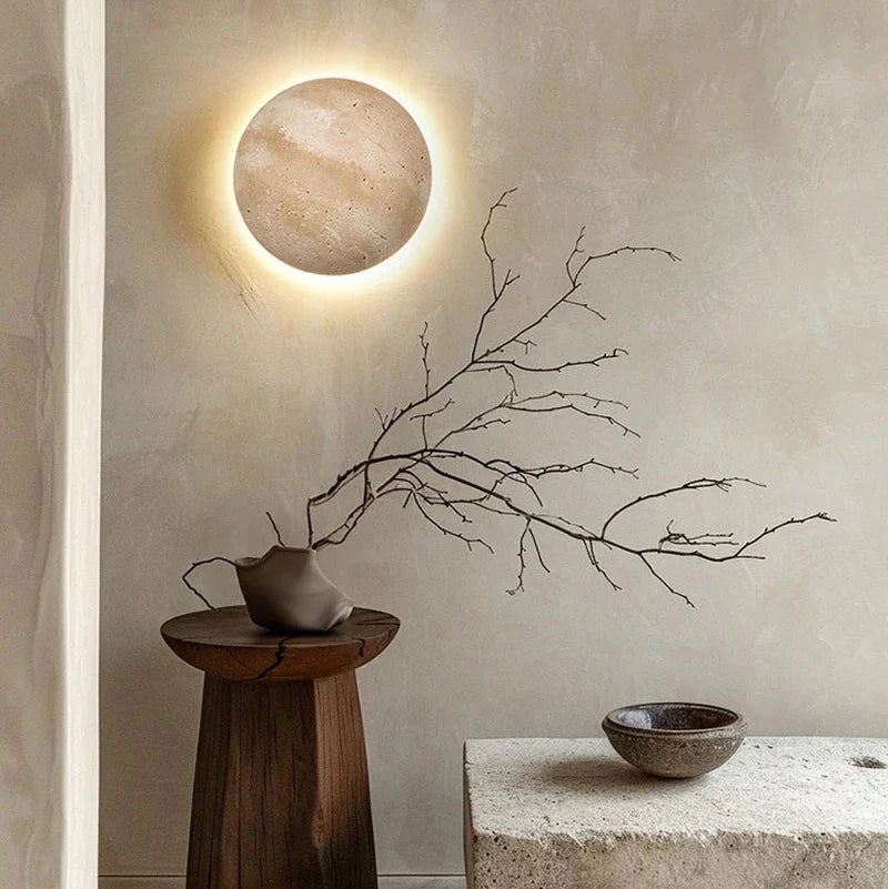 Applique murale ronde effet pierre naturelle