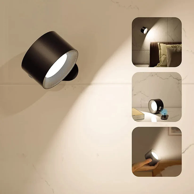 Lampe Murale LED 360° Sans Fil – Rechargeable, Rotative et à Commande Tactile